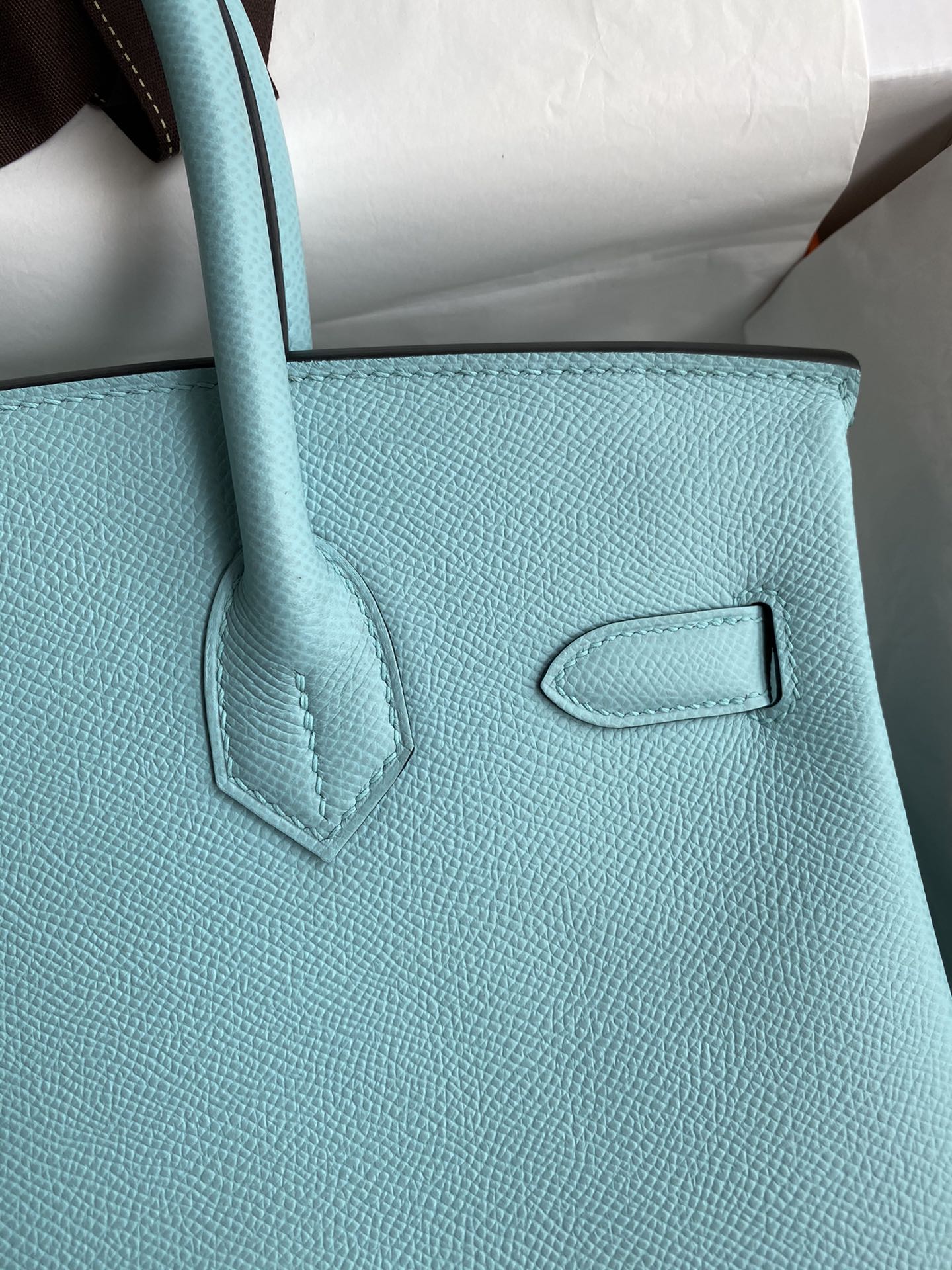 Hermes Birkin 30CM Epsom Leather Handbag Blue Atoll